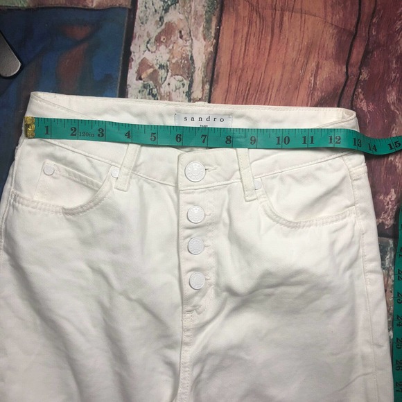 Sandro Paris High Rise Button Raw Hem Denim Jeans White Size European 36 |‎ 4 - Picture 8 of 11
